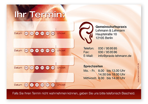 Terminzettel "hearing" - 4 Termine mit Wochentagen