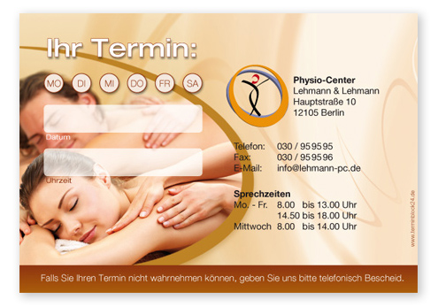 Terminzettel "Spa" - 1 Termin mit Wochentagen Terminzettel "Spa" - 1 Termin mit Wochentagen