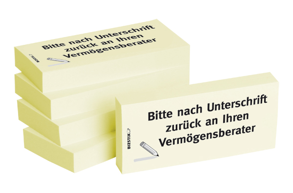 BIZSTIX® Business Haftnotizen "Bitte nach Unterschrift zurück an Ihren Vermögensberater" BIZSTIX® Business Haftnotizen "Bitte nach Unterschrift zurück an Ihren Vermögensberater"