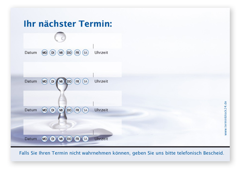 Terminzettel "kühler Tropfen" - 4 Termine mit Wochentagen