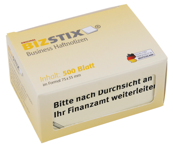 BIZSTIX® Business Haftnotizen "Bitte nach Durchsicht an Ihr Finanzamt weiterleiten"