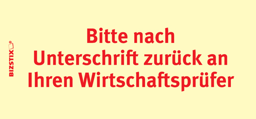 BIZSTIX® Business Haftnotizen "Bitte nach Unterschrift zurück an Ihren Wirtschaftsprüfer"