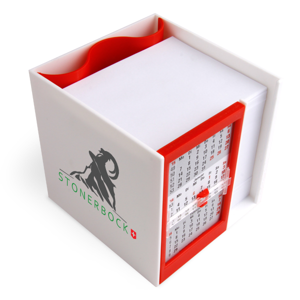 Zettelbox Kalenderbox mit Klappmechanik im Siebdruck