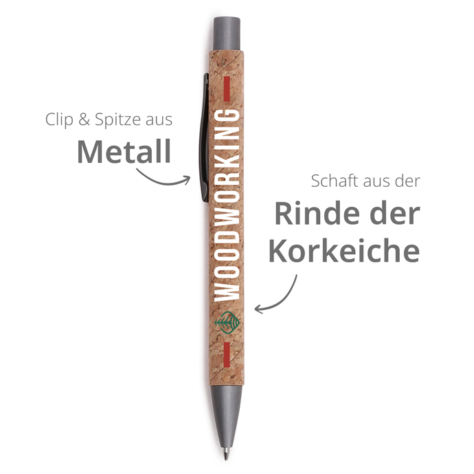 Druckkugelschreiber Kork mit Metallclip