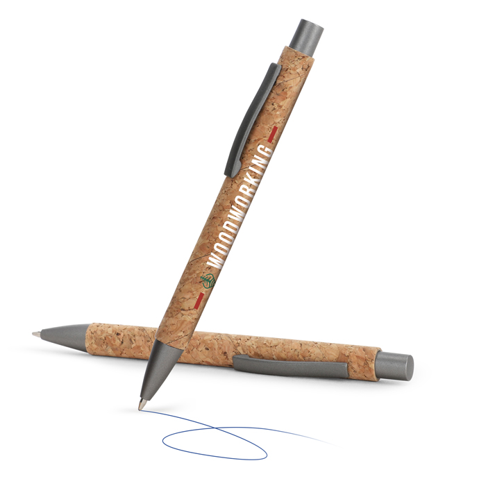 Druckkugelschreiber Kork mit Metallclip