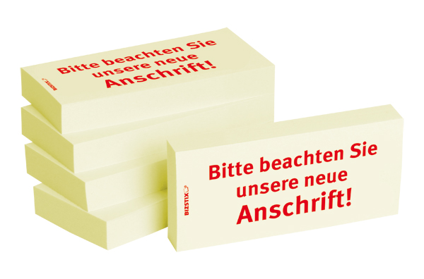 BIZSTIX® Business Haftnotizen "Beachten Sie unsere neue Anschrift!" BIZSTIX® Business Haftnotizen "Beachten Sie unsere neue Anschrift!"
