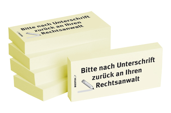 BIZSTIX® Business Haftnotizen "Bitte mit Unterschrift zurück an Ihren Rechtsanwalt" BIZSTIX® Business Haftnotizen "Bitte mit Unterschrift zurück an Ihren Rechtsanwalt"