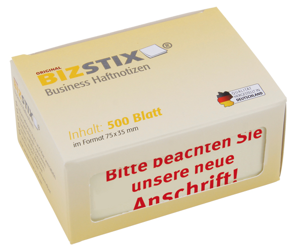 BIZSTIX® Business Haftnotizen "Beachten Sie unsere neue Anschrift!" BIZSTIX® Business Haftnotizen "Beachten Sie unsere neue Anschrift!"