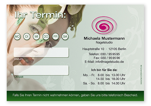 Terminzettel "exotic Beauty" - 1 Termin mit Wochentagen Terminzettel "exotic Beauty" - 1 Termin mit Wochentagen