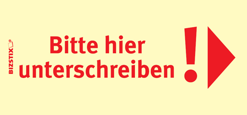 BIZSTIX® Business Haftnotizen "Bitte hier unterschreiben!" (Pfeil nach rechts)"