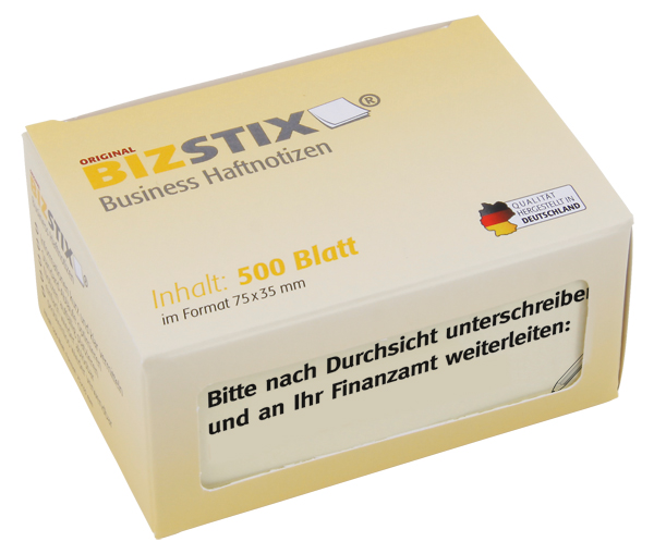 BIZSTIX® Business Haftnotizen "Bitte nach Durchsicht unterschreiben und an Ihr Finanzamt"