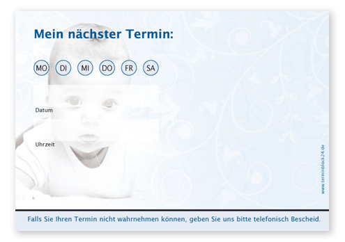 Terminzettel "Baby Smiley" - 1 Termin mit Wochentagen