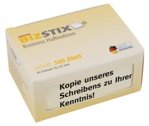 BIZSTIX® Business Haftnotizen "Kopie unseres Schreibens zu Ihrer Kenntnis!"