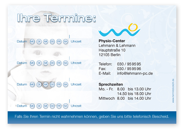 Terminzettel "Baby Smiley" - 4 Termine mit Wochentagen