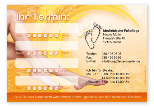Terminzettel "happy feet" - 4 Termine mit Wochentagen Terminzettel "happy feet" - 4 Termine mit Wochentagen